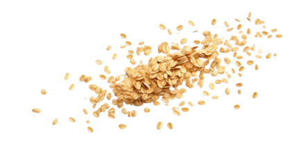 Oat Granola Falling Crunchy Muesli Isolated on Transparent Background


