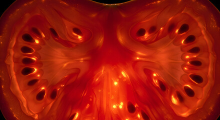 Naklejka premium Close-Up View of Sliced Tomato Interior