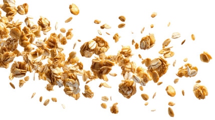Oat Granola Falling Crunchy Muesli Isolated on Transparent Background