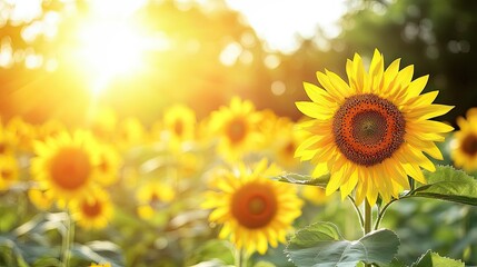 Sunflowers in a field bathed in sunlight