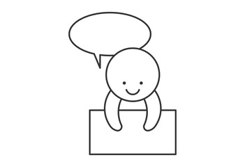 Outline Character with Speech Bubble and Signboard