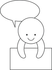 Outline Character with Speech Bubble and Signboard