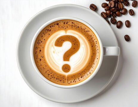Question Mark Latte Art In White Cup