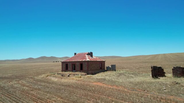 Aerial view of historic house and fields, Australia.