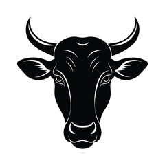 Centrally aligned graphic of a cow head with prominent horns in a striking silhouette style