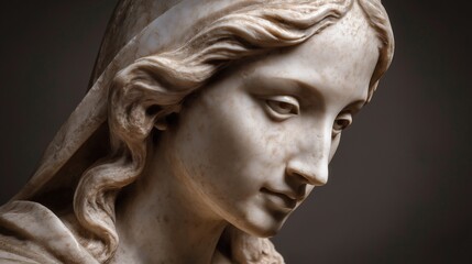 A stone statue of a woman. A sculpture made of marble. A delicate and elegant piece. AI generated.