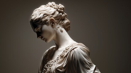 A stone statue of a woman. A sculpture made of marble. A delicate and elegant piece. AI generated.