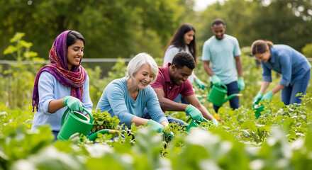 Celebrating Women Equality Day: Diverse Group Gardening Together, Promoting Community and Empowerment