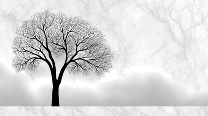 Monochrome tree of life on marble texture background, modern and clean with empty area for design