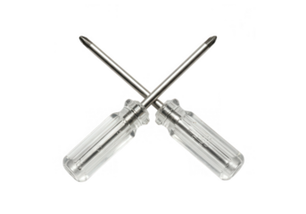 Two screwdrivers crossed, isolated on a transparent background, ready for repair work