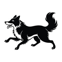 Energetic border collie dog running with tongue out captured in a distinctive side view silhouette style