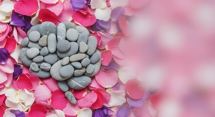 Obraz premium Brain health stones and petals wellness concept art