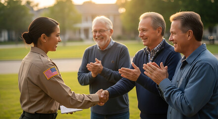 Community Building: Police Officer Shakes Hands with Residents at National Night Out Event