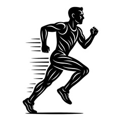Dynamic Male Runner Silhouette with Defined Anatomy and Speed Trails - Athletic Endurance Graphic