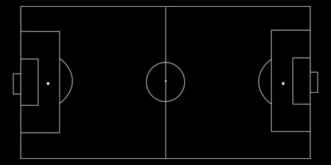 Football field top view. Football grass field with white lines. Black field background. Football Vector - Football Field. Scheme and marking of football field, football field.