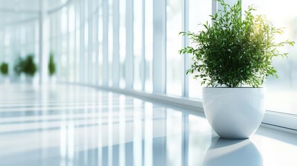 Modern office hallway with plant