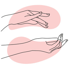 Hands manicure skin care on pink background