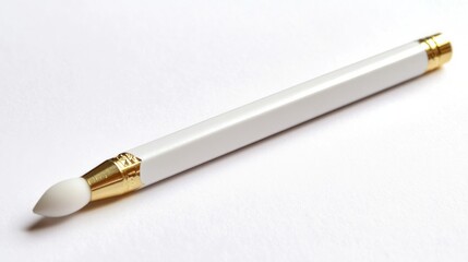 Fototapeta premium Elegant White and Gold Makeup Brush on White Background, Studio Shot.