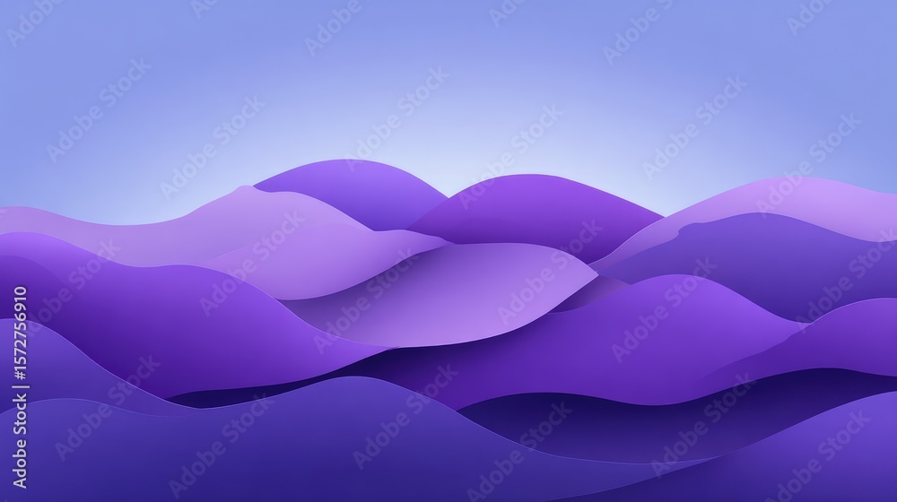 Poster soft purple wave patterns layered over gradient background with smooth transitions, copy space cente