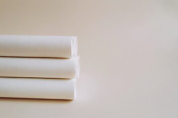 Fototapeta premium Three white plaster rolls stacked on smooth matte cream background with soft diffused light Generative AI