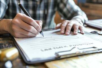 Worker completes accident report after sustaining injury during work hours at the office