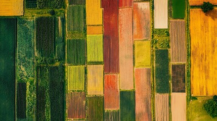 Satellite view of a precision-farmed landscape with geometric crop patterns 