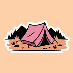 Pink Tent in Mountain Camping Scene © Thi