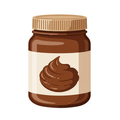 Cartoon illustration of a jar filled with creamy chocolate spread on a white background