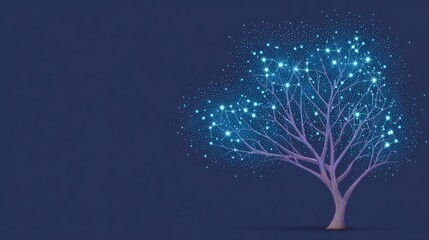 Tree of life formed with tiny stars and constellations on a night sky background, celestial theme with copy space