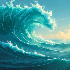 Ocean wave art turquoise sea water seascape painting coastal artwork design
