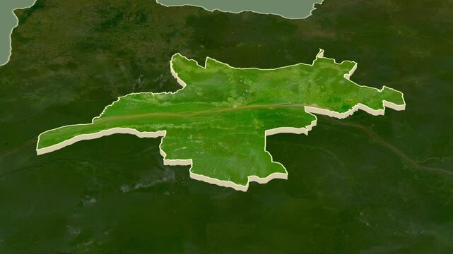 Mongala - province of Democratic Republic of the Congo, extruded. Map animation