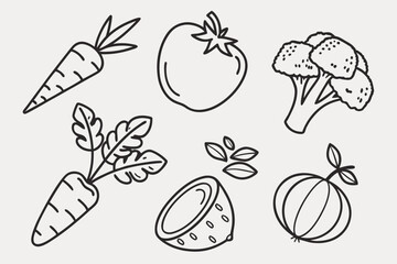 A delightful assortment of outlined vegetables and fruits for a healthy lifestyle