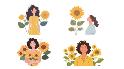 Obraz premium Soulful woman holding a sunflower on her birthday, immersed in quiet reflection and self-discovery, symbolizing inner peace, personal growth, and the beauty of life’s journey on a meaningful day 