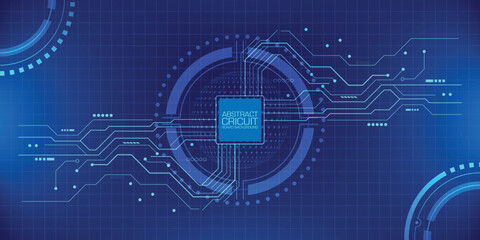 Abstract circuit board background in blue, representing digital tech and electronic connections.