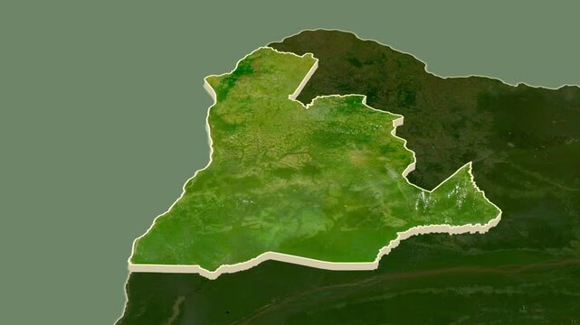 Sud-Ubangi - province of Democratic Republic of the Congo, extruded. Map animation