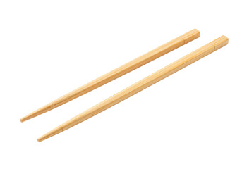 A pair of wooden chopsticks are isolated on a transparent background, ready for an asian meal