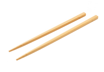 A pair of wooden chopsticks are isolated on a transparent background, ready for an asian meal