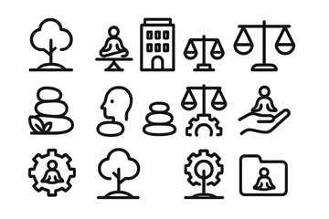 Fototapeta premium Modern black icons for wellness, balance, and productivity