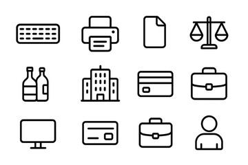 Simple black business icons on dark background
