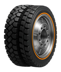 Dual construction vehicle wheel with thick rubber tires and robust metal disc