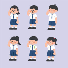 Fototapeta premium cute character Students salute the Indonesian flag vector design