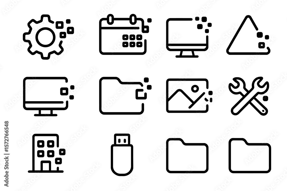 Fototapete technology icons set with digital pixel effect on dark background
