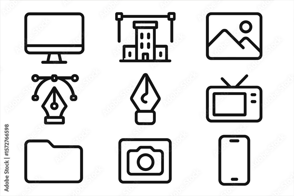 Fototapete minimalistic icon set featuring technology and creative design elements
