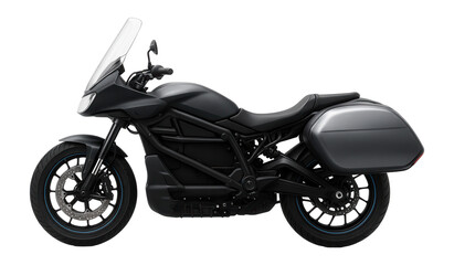 Obraz premium Electric touring motorcycle with large windscreen and integrated saddlebags