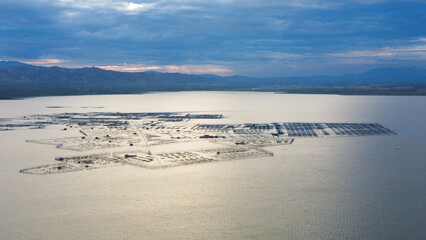 Aerial View of Fish Farms on Lake