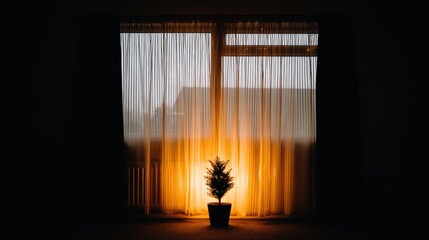 Green potted plant on white windowsill with natural daylight and blurred outdoor background.