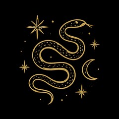 Obraz premium Golden snake celestial illustration