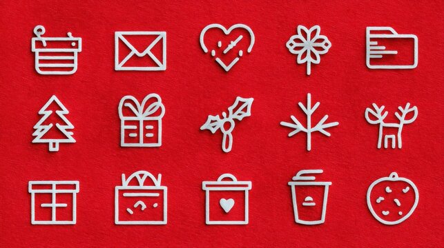 Close-up of white digital icons on a vibrant red background, ideal for technology or communication themes. - Powered by Adobe