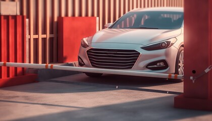Car Stands at a Closed Barrier Close-up