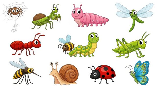 A collection of cute cartoon insects